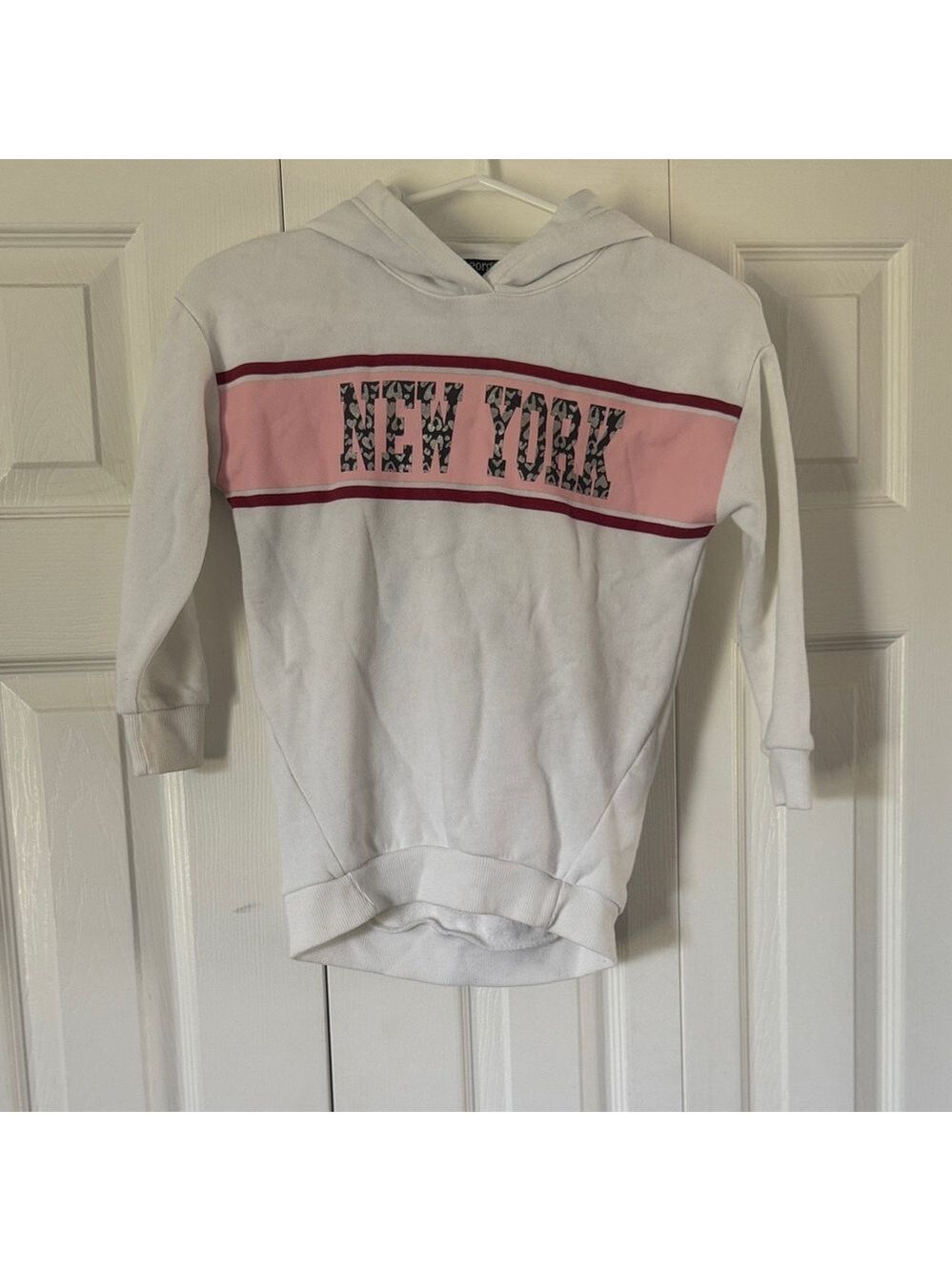 George White and Pink Kids Hoodie